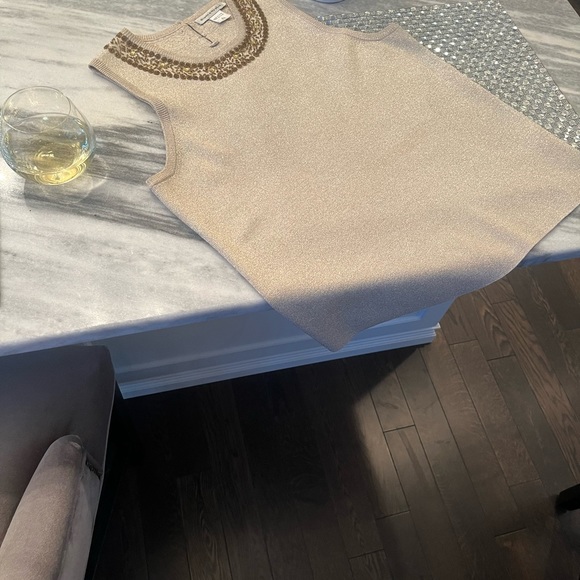 Bianca Nygard gold knit holiday shell with beading size large holiday wear - Picture 11 of 13
